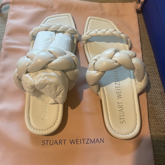 NIB STUART WEITZMAN White Playa Square Toe Slip On Leather Slide Sandals 6.5 - Picture 3 of 6